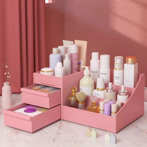 Makeup Organizer Cosmetic Table Organizer Jewelry Storage.Desk makeup organizer with drawer and compartment design, which could hold different items at the same time
Stylish desk organizer, great for
