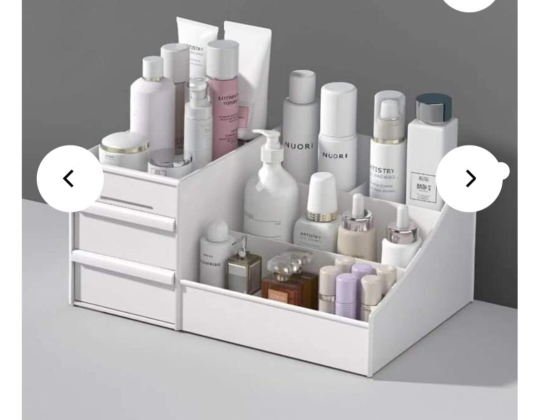 Makeup Organizer Cosmetic Table Organizer Jewelry Storage.Desk makeup organizer with drawer and compartment design, which could hold different items at the same time
Stylish desk organizer, great for