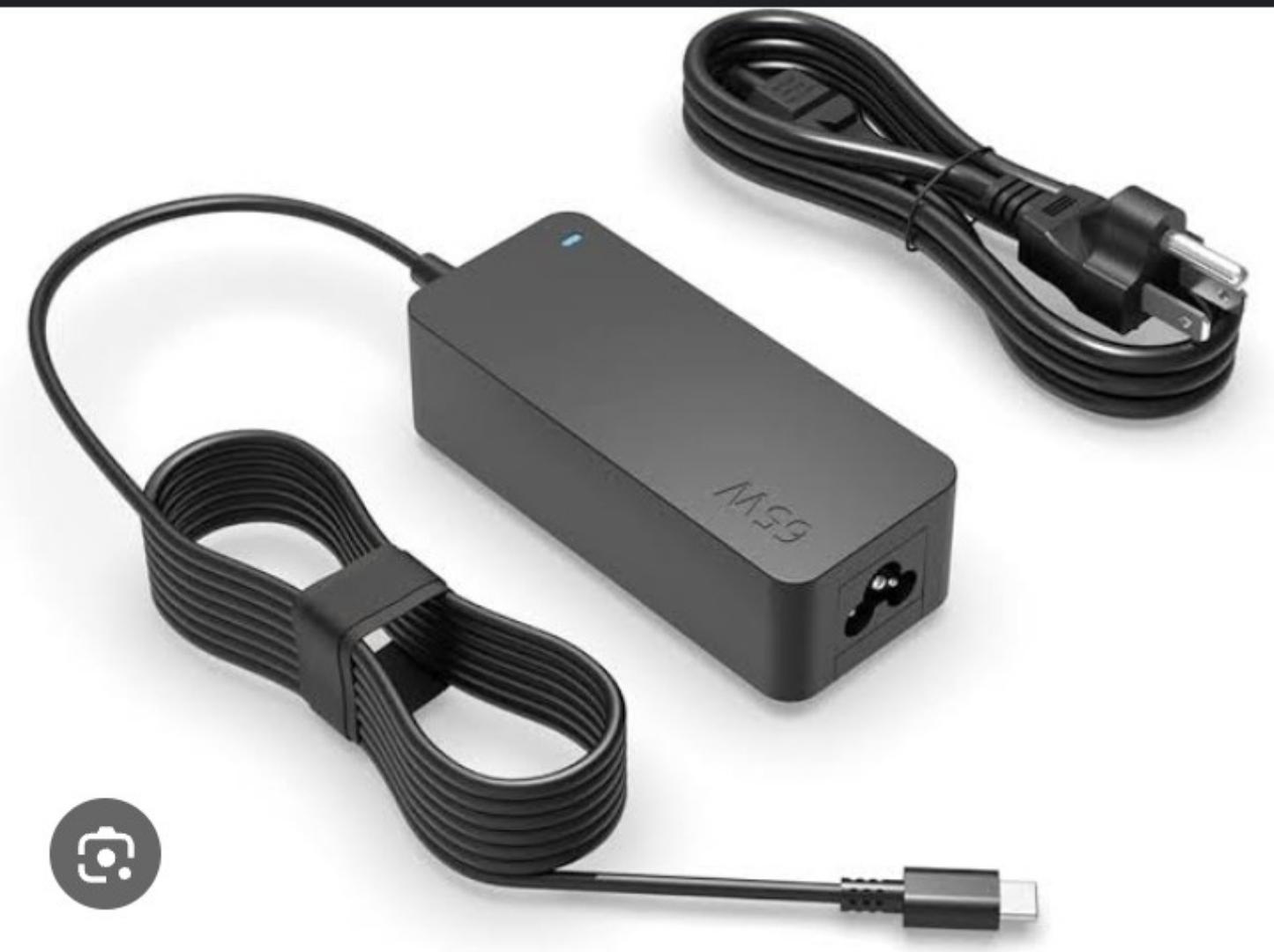 Lenovo 65W USB-C Laptop Charger with Power Cable - Universal Compatibility for Lenovo - Fast Charging Adapter for Laptops, Tablets, and Smartphones