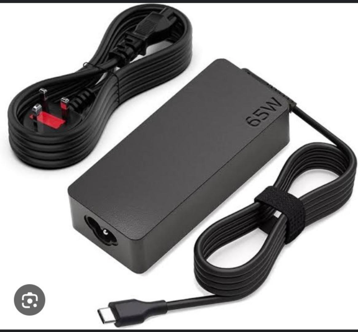 Lenovo 65W USB-C Laptop Charger with Power Cable - Universal Compatibility for Lenovo - Fast Charging Adapter for Laptops, Tablets, and Smartphones