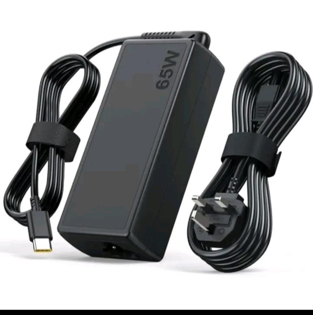 Lenovo 65W USB-C Laptop Charger with Power Cable - Universal Compatibility for Lenovo - Fast Charging Adapter for Laptops, Tablets, and Smartphones