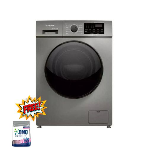 Skyworth 8Kg Fully Automatic Front Load Washing Machine Washer Only Grey Colour with FREE Omo Auto Wash Gift 1Yr Warranty