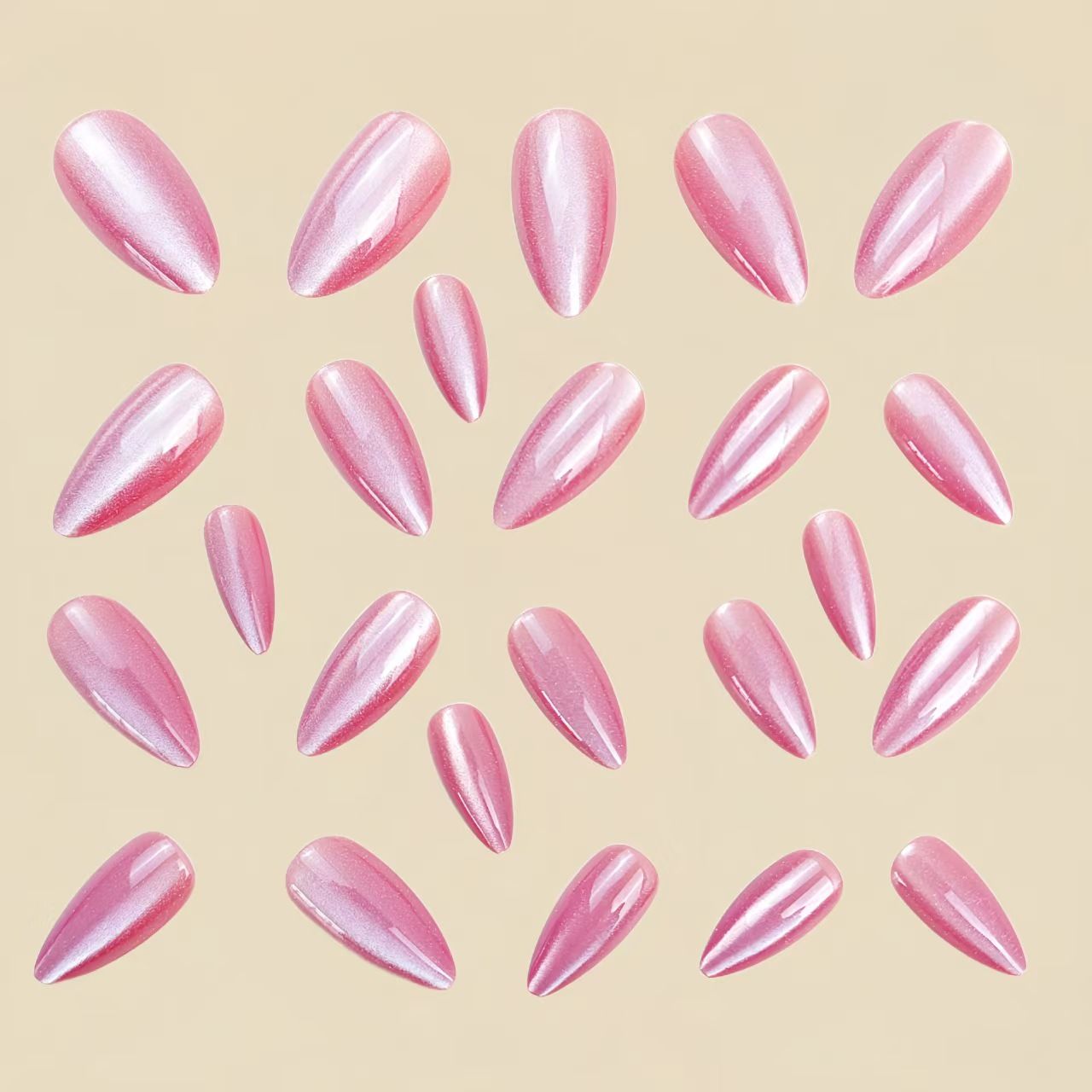 Cat-eye style trendy European and American style round head almond-shaped nail art with pink gradient cat-eye effect. Wearable nail art stickers.