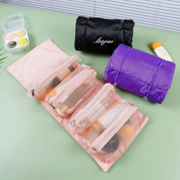 Detachable 4-in-1 makeup bag Multi-functional simple travel ladies folding travel cosmetics storage toiletry bag pink one size