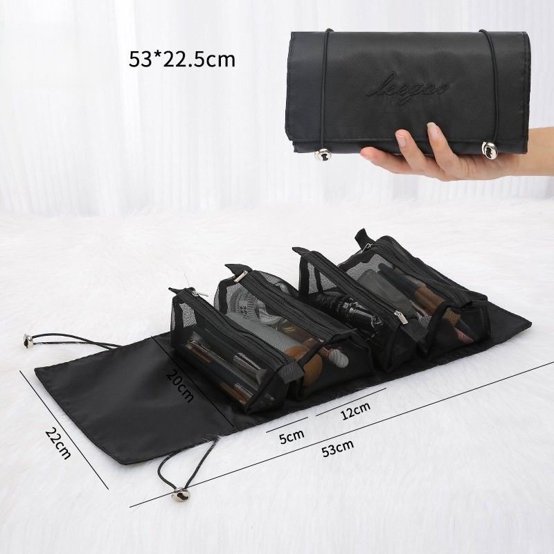 Detachable 4-in-1 makeup bag Multi-functional simple travel ladies folding travel cosmetics storage toiletry bag pink one size
