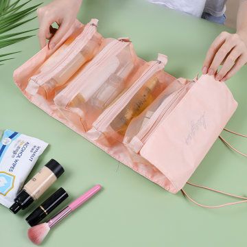 Detachable 4-in-1 makeup bag Multi-functional simple travel ladies folding travel cosmetics storage toiletry bag pink one size