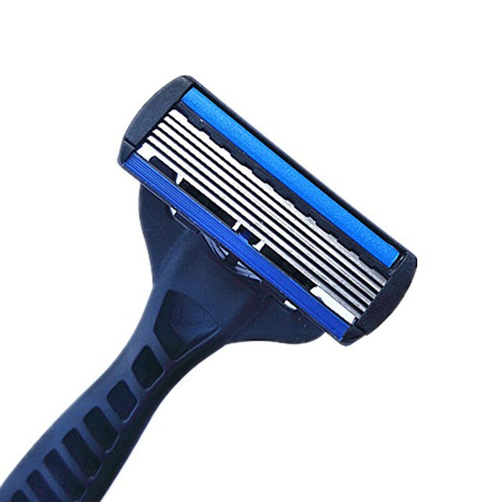 1+4 Combo Set Men Safety Traditional Classic 6 Layers Shaving Hair Blade Razor Manual Stainless Steel Shaving Hair Blade White One knife rest and three knife heads