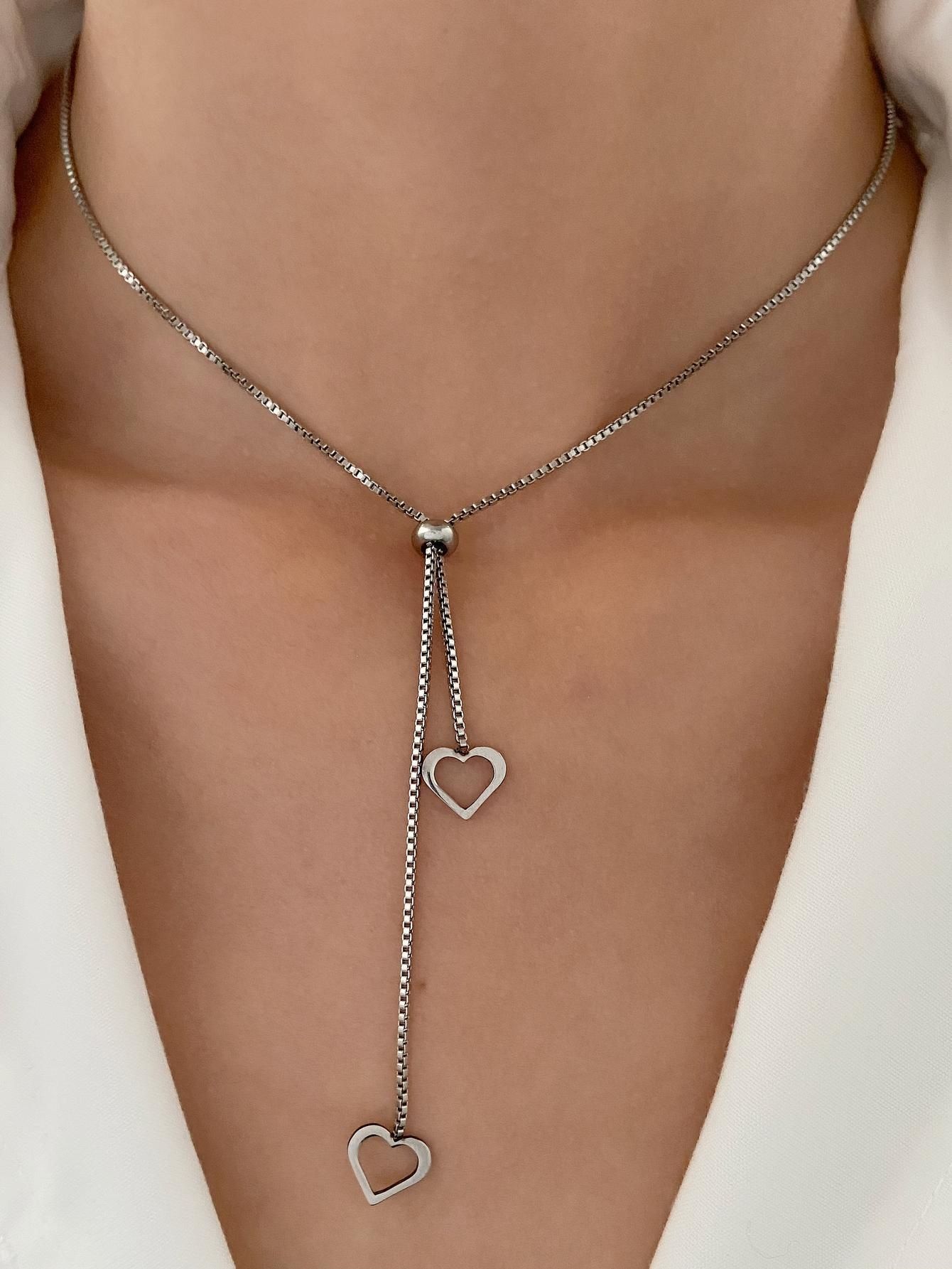 Women Necklace Triangle&love Charm Y Lariat Necklace Pendant, Girl Lover Gift Jewellery Yellow Gold Heart