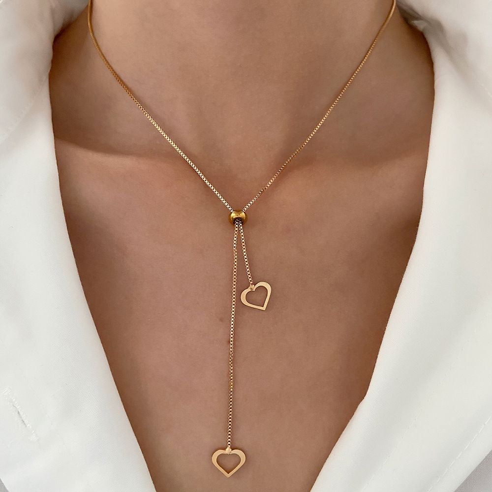 Women Necklace Triangle&love Charm Y Lariat Necklace Pendant, Girl Lover Gift Jewellery Yellow Gold Heart