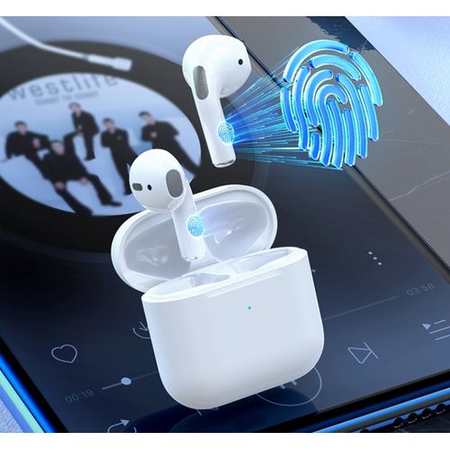 PRO4 Bluetooth 5.3 Wireless Earbuds for iPhone, Samsung & Android – Premium Stereo Sound, Ultra-Fast Connection & All-Day Comfort – Sleek White Design