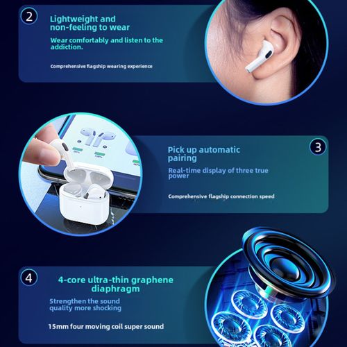 PRO4 Bluetooth 5.3 Wireless Earbuds for iPhone, Samsung & Android – Premium Stereo Sound, Ultra-Fast Connection & All-Day Comfort – Sleek White Design