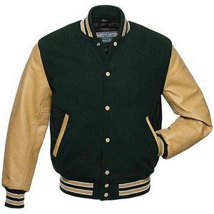 Leather Arms college jacket with white stripped Ribbed neck