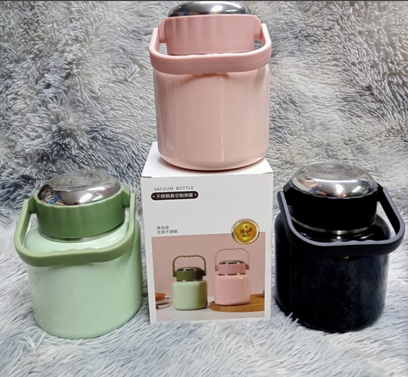 Thermos food flask 900ml, thermos lunch box with spoon, soup flask, Stainless Steel Wall, insulated food jar for Kids, insulated lunch box for School, flask food jar (Purple, black and pink color