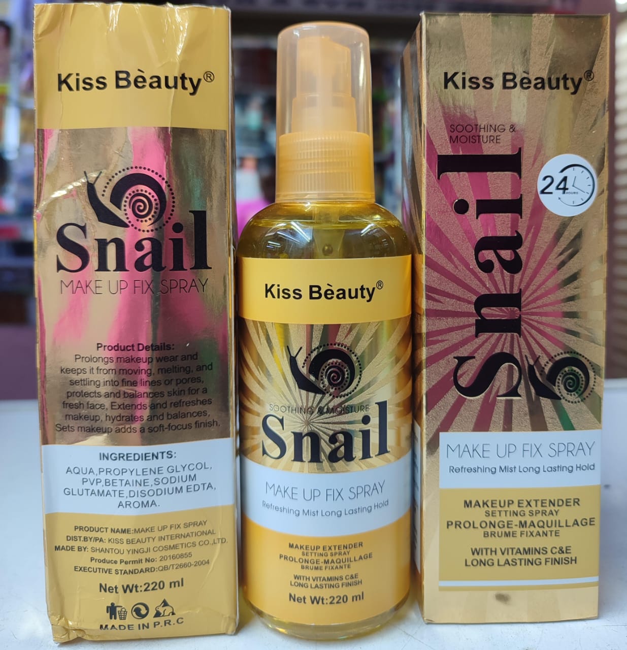 Kiss Beauty Snail Make Up Fix Spray Setting Spray Long Lasting  220ml Long-lasting makeup hold dewy finish control shine and reduce the appearance of pores