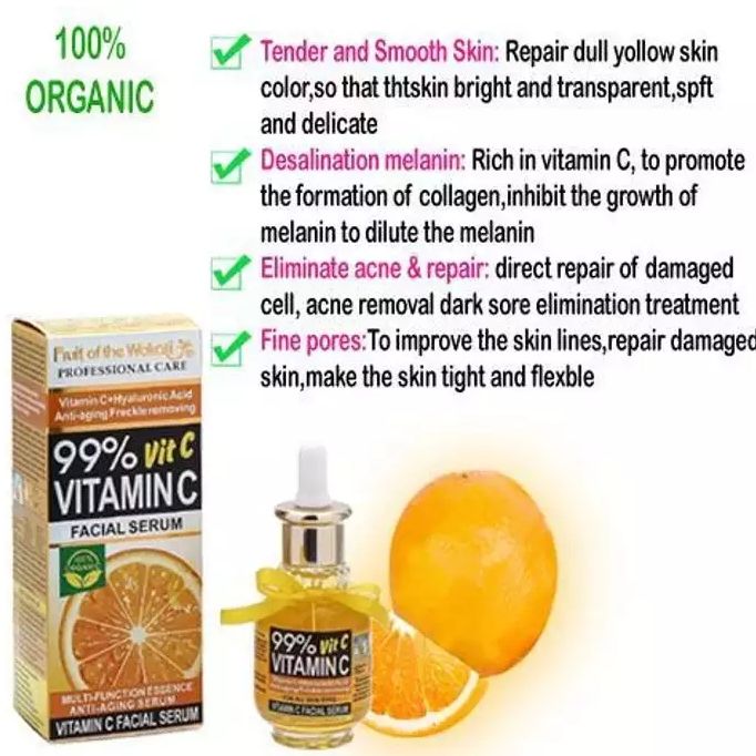 Fruit Of The Wokali 99% Vitamin C Facial Serum For Dark Spots Anti-aging Freckle Removing Lines Minimize Existing Wrinkles Multi-Function Essence Anti-Aging Serum Cream and Moisturizer