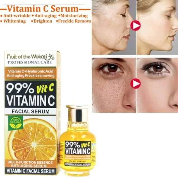 Fruit Of The Wokali 99% Vitamin C Facial Serum For Dark Spots Anti-aging Freckle Removing Lines Minimize Existing Wrinkles Multi-Function Essence Anti-Aging Serum Cream and Moisturizer
