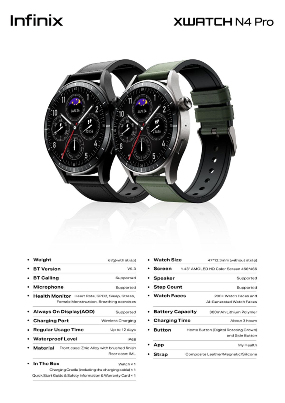 Infinix XWatch N4 Pro Smartwatch Waterproof Watch GSM Mobile Phone Men Smart Watch Phone with SIM Card Slot Support TF card Android SmartWatch Phone Call Smart AI-Powered Smart Health Check