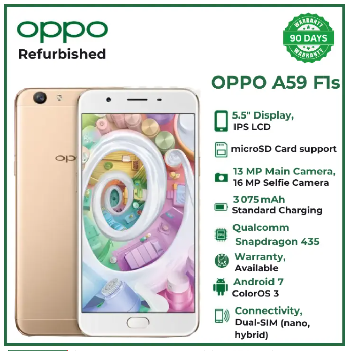 Refurbished OPPO A59 F1s 128GB+6GB 5.2 inch display  13MP+16MP Fingerprint unlock 4G LTE Mobile Phones Android Octa-Core IPS OPPO A57 F Refurbished SmartPhones