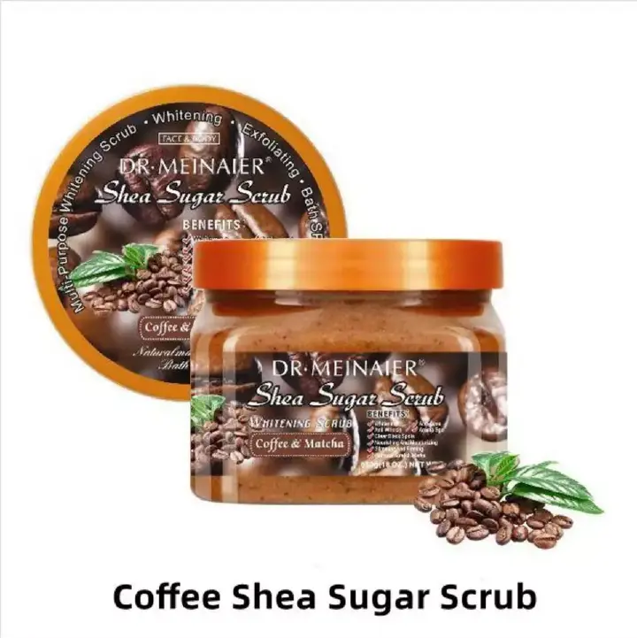 DR MEINAIER Shea Sugar Scrub Coffee & Matcha Tightens, Firms & Smoothes Skin, Reduces Acne, Blackheads, Pores