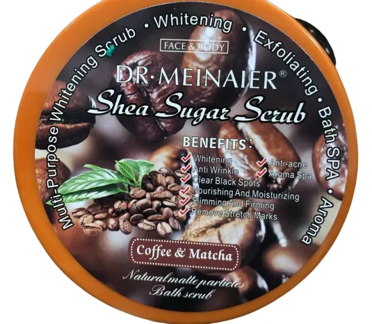 DR MEINAIER Shea Sugar Scrub Coffee & Matcha Tightens, Firms & Smoothes Skin, Reduces Acne, Blackheads, Pores