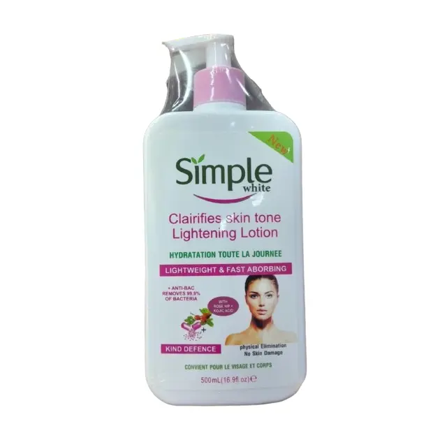 Simple White Clarifies Skin Tone Lightening Lotion Lightens and Evens Skin Tone, Hydrates All Day, Fast Absorbing, Anti-bacterial, And Gentle On Skin