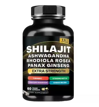 SHILAJIT 8 IN 1 Supplements with Ashwagandha, Rhodiola Rosea and Panax ginseng For Extra Strength, Promote Brain Health, Boost Energy & Vitality, and Support Overall Health
