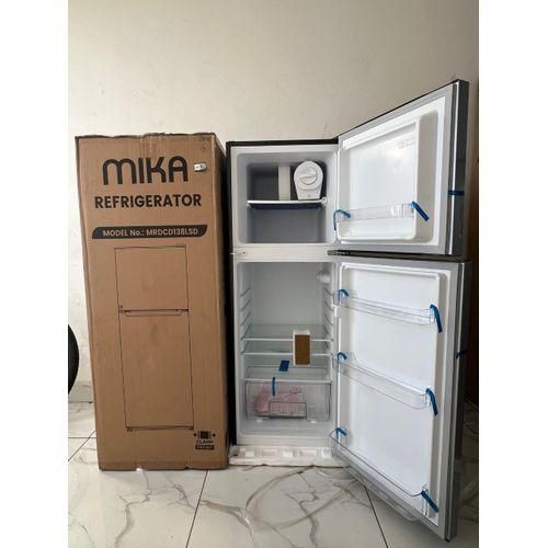 Mika Fridge, 138L, 2 Door Top Mount Freezer, Defrost (Direct Cool), Line Silver Dark