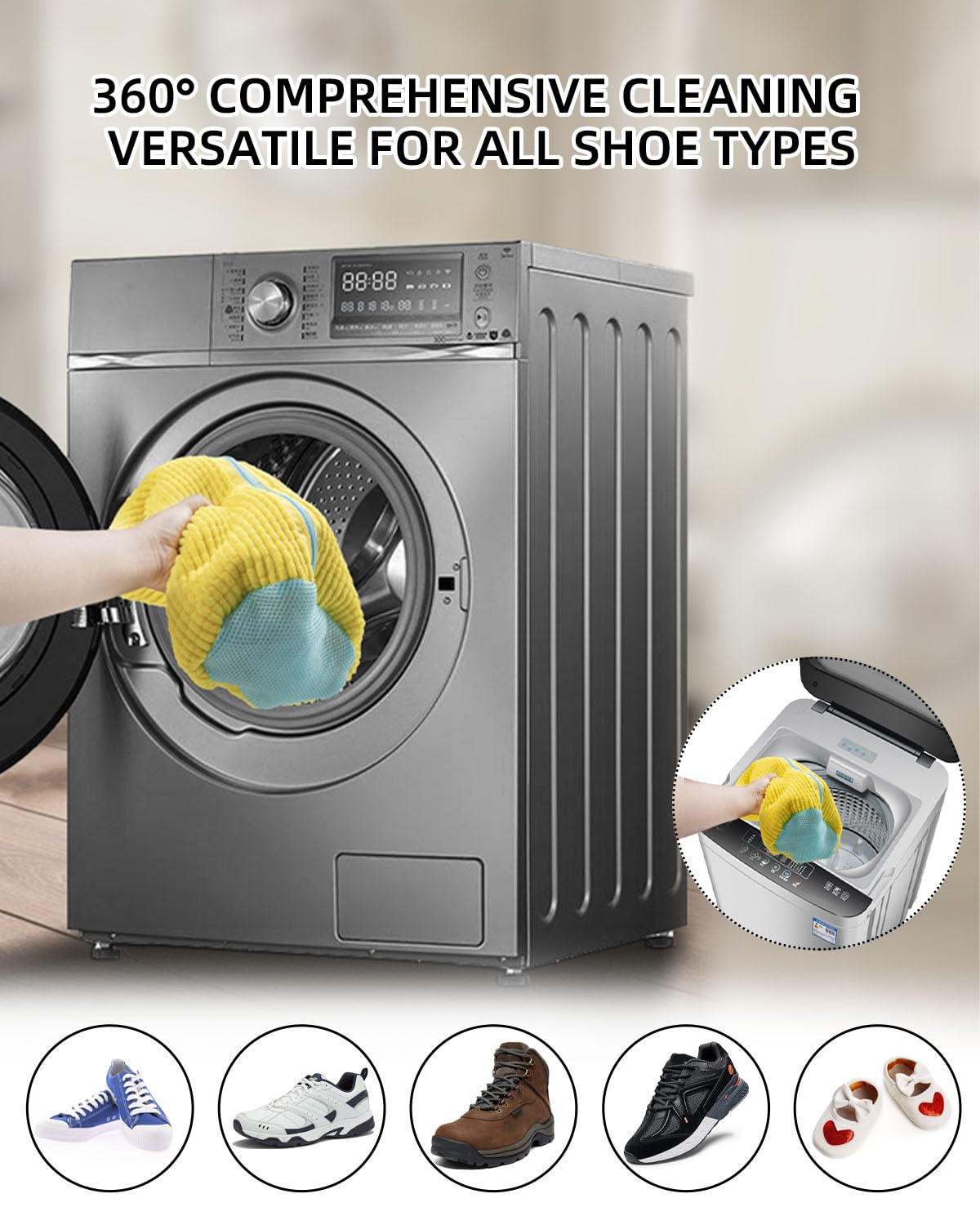 Multi-purpose Laundry Bag Washing Shoes Bag Anti-deformation Washing Machine Bag Zipper Closure Trainer Washing Machine Bag Shoe Cleaning Storage Bag Wash Clothes Clean Doll Travel Shoes and Bags