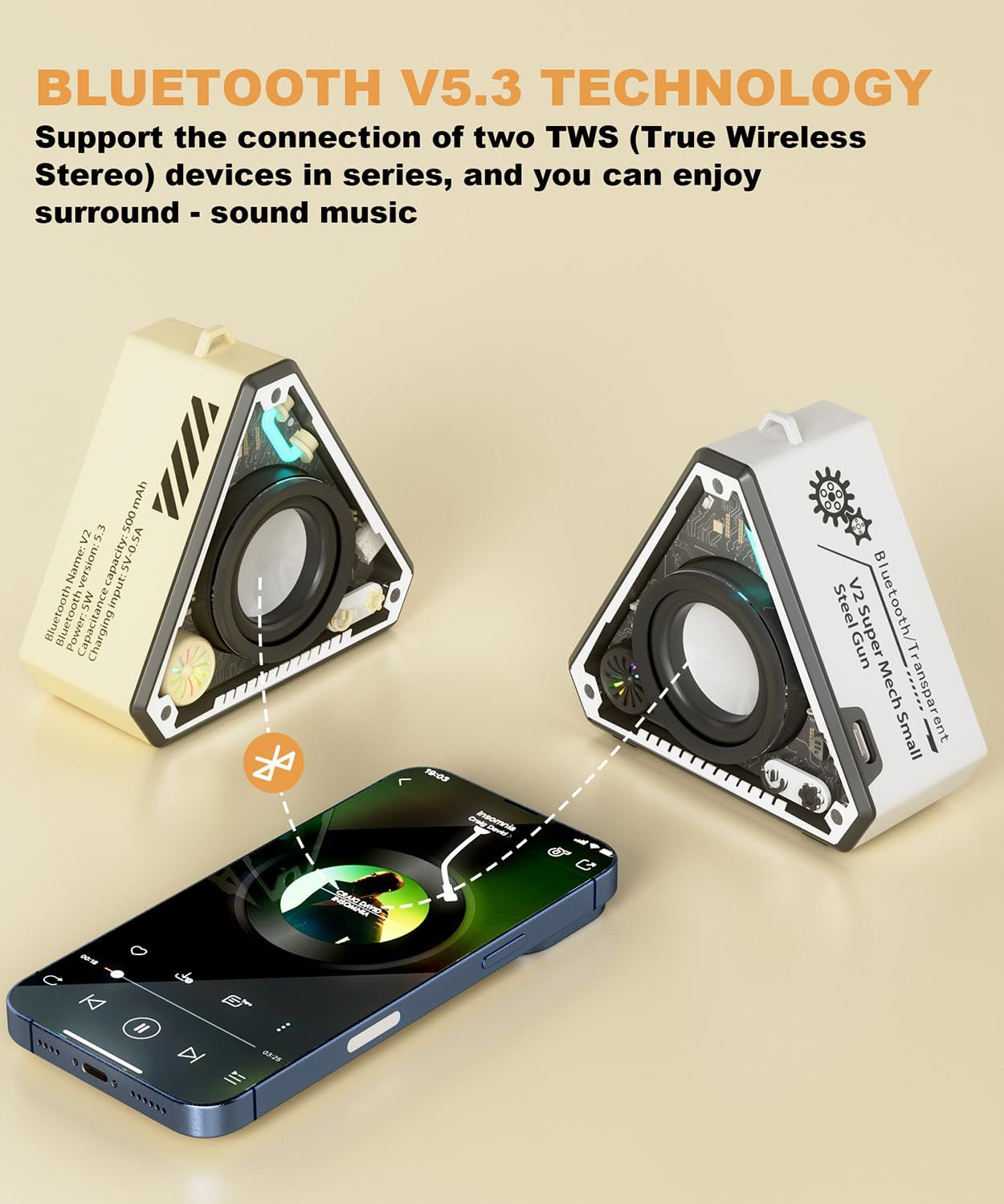 Stylish Portable Wireless Bluetooth Speaker Triangle Mecha Style Creative Wireless Speaker Outdoor and indoor Use Colorful Atmosphere Lights Creative Birthday Gifts Ideal Gift for Women Girls and Boys