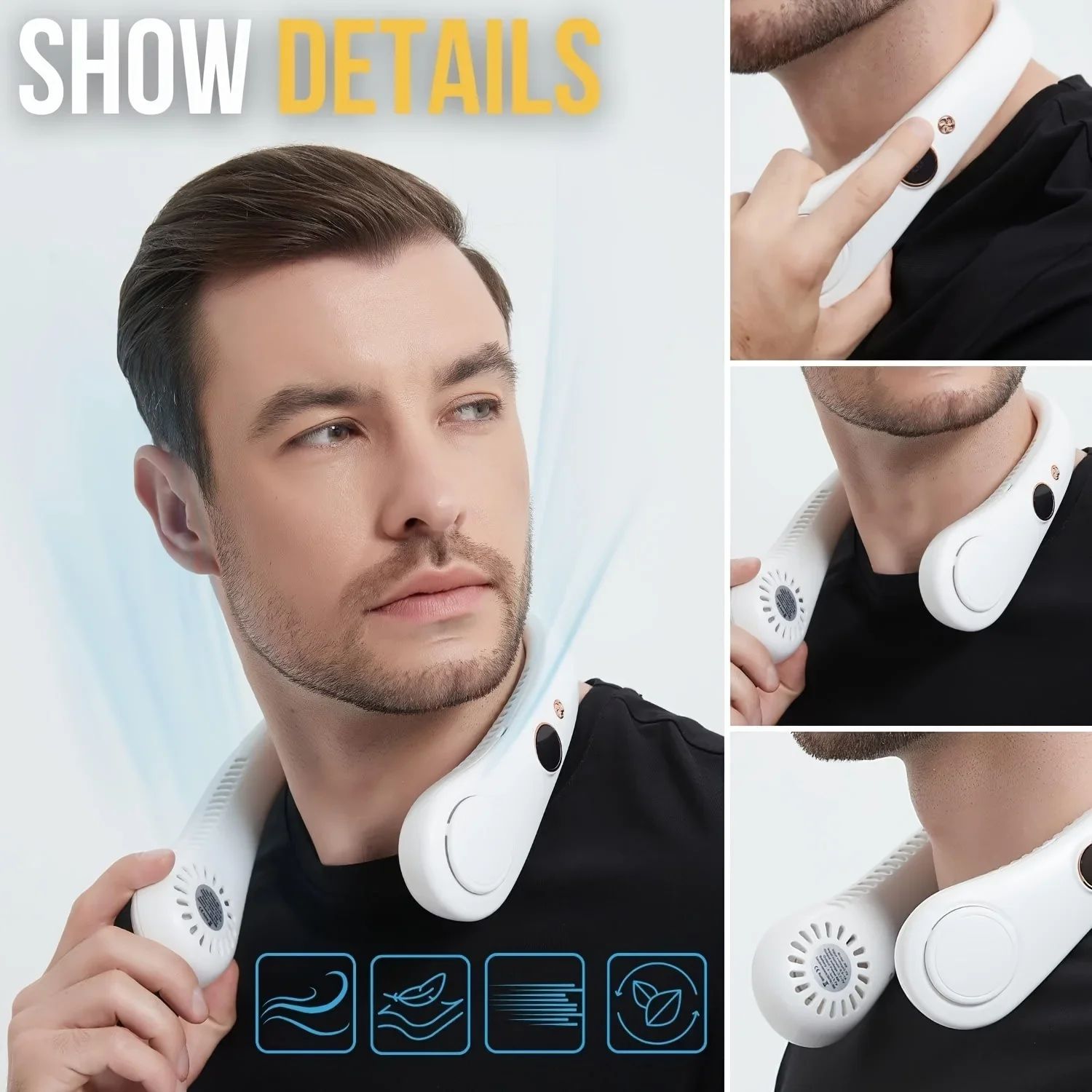 New Fashionable Portable Hanging Neck Fan USB rechargeable Handheld fan without blades Wearable Quiet Fan for Outdoor Indoor Cooling Personal Fan Birthday Holiday Ideal Gift Men Women Summer Travel
