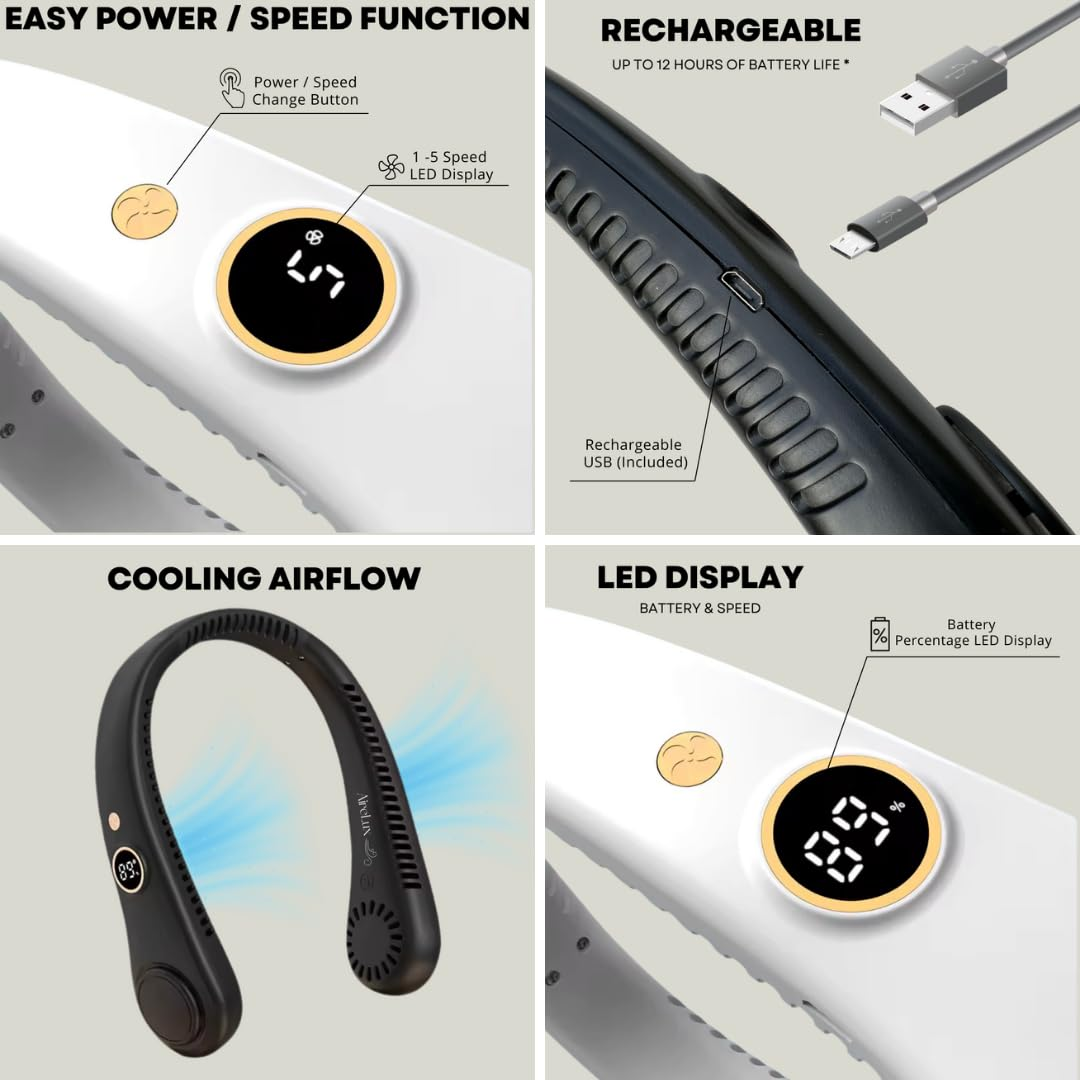 New Fashionable Portable Hanging Neck Fan USB rechargeable Handheld fan without blades Wearable Quiet Fan for Outdoor Indoor Cooling Personal Fan Birthday Holiday Ideal Gift Men Women Summer Travel