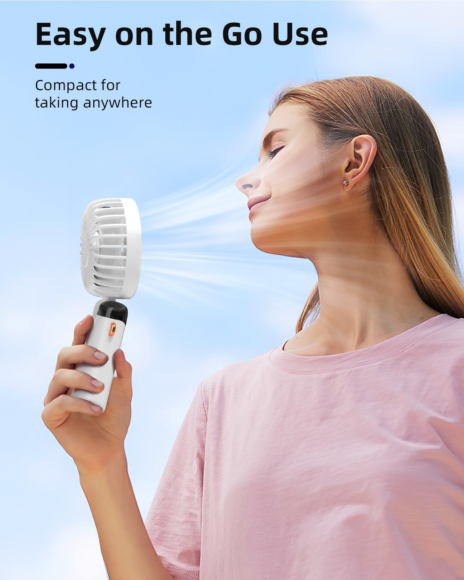 USB Handheld Mini Fan Foldable Portable Neck Hanging Fans LED Digital Display 90°Phone Stand Adjustable Desktop Charging Fan 5 Speed USB Fan