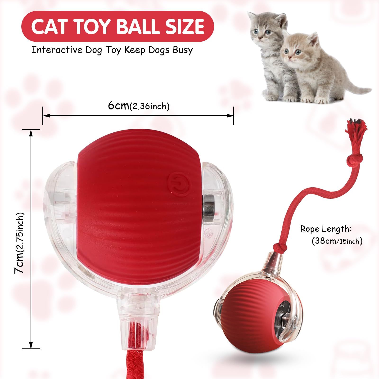 Smart Cat Teaser Ball Interactive Cat Toys LED Lights Obstacle Avoid USB Charging Multiple Sports Modes Jumping Ball Automatic Cat Teaser Ball Small Dog Toy Pet Excercise Cat Training Playing Cat Toy