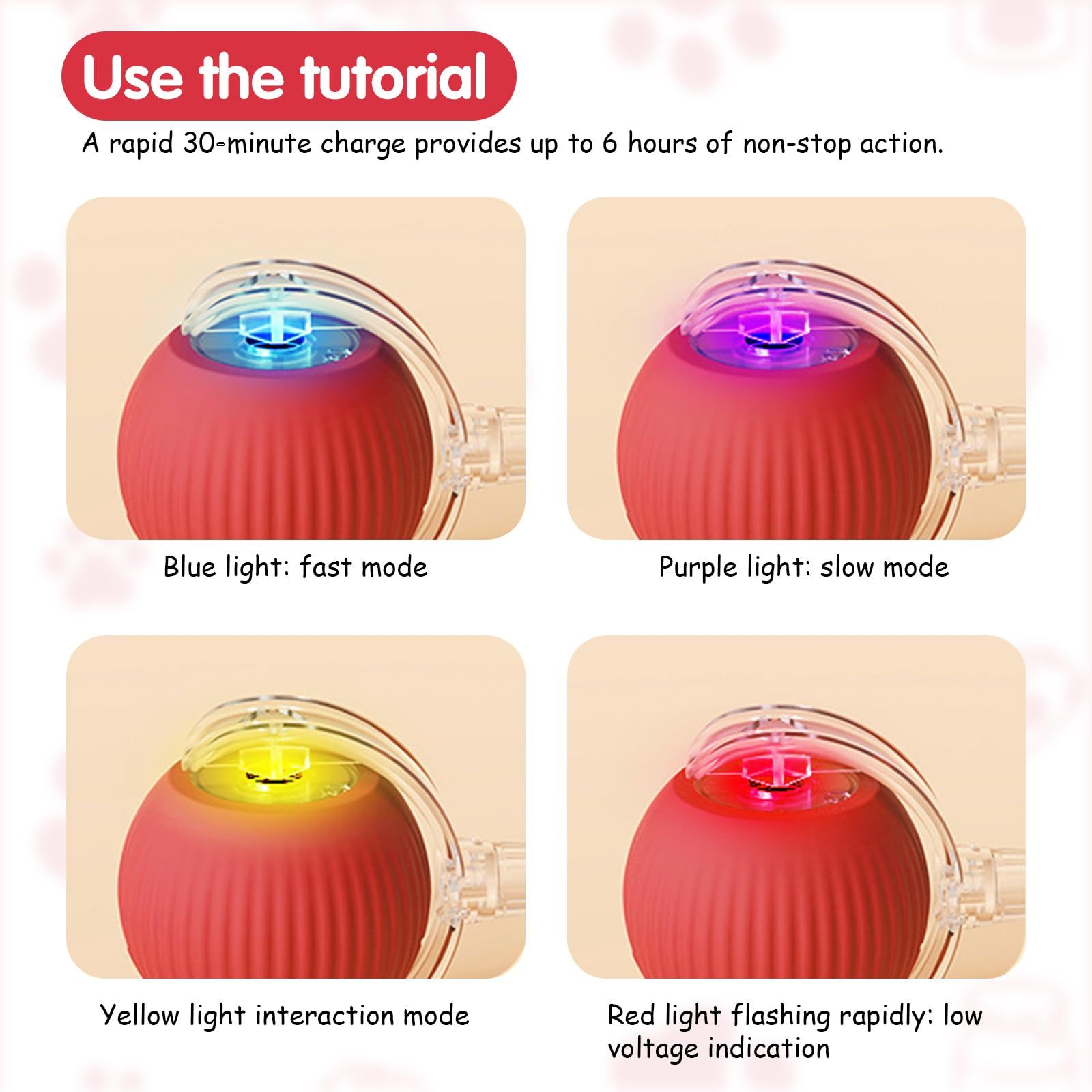 Smart Cat Teaser Ball Interactive Cat Toys LED Lights Obstacle Avoid USB Charging Multiple Sports Modes Jumping Ball Automatic Cat Teaser Ball Small Dog Toy Pet Excercise Cat Training Playing Cat Toy