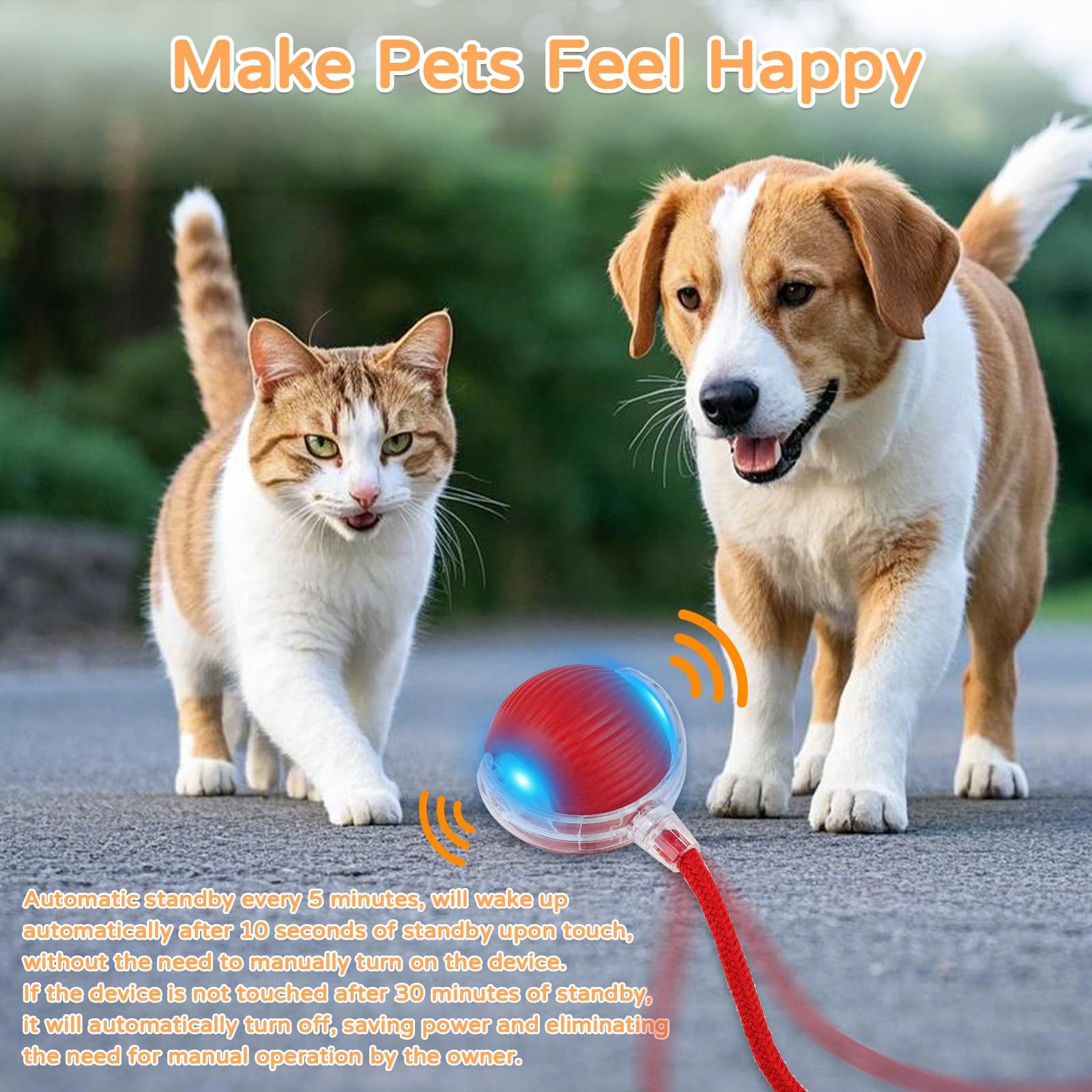 Smart Cat Teaser Ball Interactive Cat Toys LED Lights Obstacle Avoid USB Charging Multiple Sports Modes Jumping Ball Automatic Cat Teaser Ball Small Dog Toy Pet Excercise Cat Training Playing Cat Toy