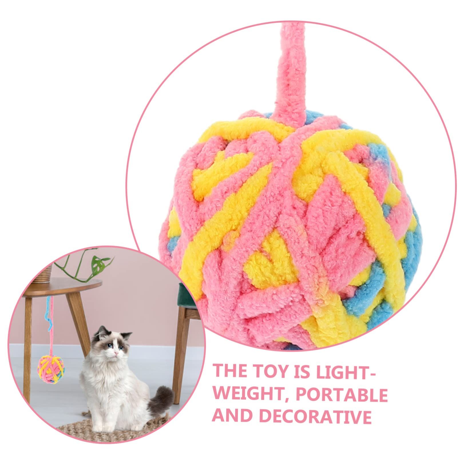 3/5 Pcs Multi-Colored Fuzzy Balls and Woolen Yarn Cat Toy Balls with Bell Inside and String Colorful Yarn Balls for Indoor Cats Interactive Playing Soft Interactive Cat Toys for Indoor Self Play
