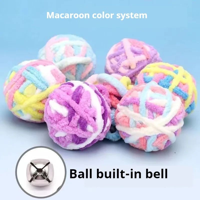 3/5 Pcs Multi-Colored Fuzzy Balls and Woolen Yarn Cat Toy Balls with Bell Inside and String Colorful Yarn Balls for Indoor Cats Interactive Playing Soft Interactive Cat Toys for Indoor Self Play
