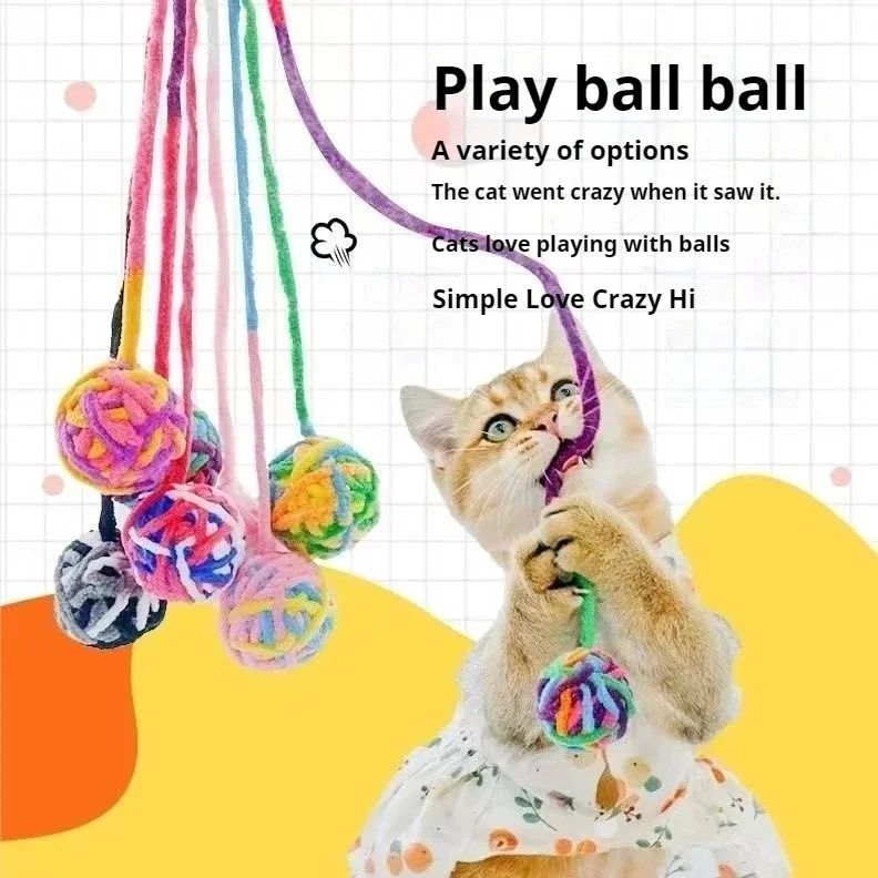 3/5 Pcs Multi-Colored Fuzzy Balls and Woolen Yarn Cat Toy Balls with Bell Inside and String Colorful Yarn Balls for Indoor Cats Interactive Playing Soft Interactive Cat Toys for Indoor Self Play