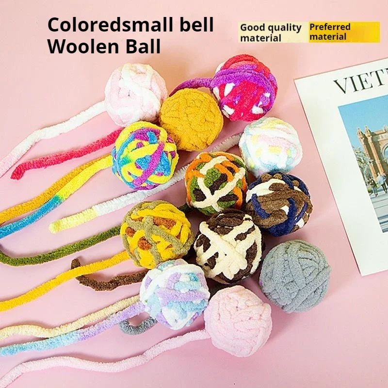 3/5 Pcs Multi-Colored Fuzzy Balls and Woolen Yarn Cat Toy Balls with Bell Inside and String Colorful Yarn Balls for Indoor Cats Interactive Playing Soft Interactive Cat Toys for Indoor Self Play