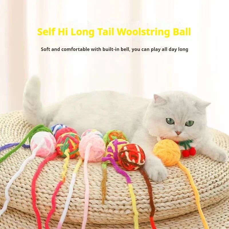 3/5 Pcs Multi-Colored Fuzzy Balls and Woolen Yarn Cat Toy Balls with Bell Inside and String Colorful Yarn Balls for Indoor Cats Interactive Playing Soft Interactive Cat Toys for Indoor Self Play