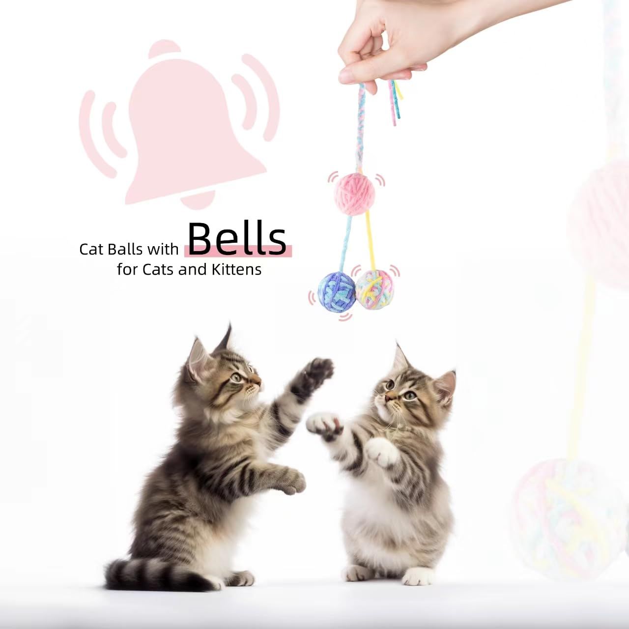 3/5 Pcs Multi-Colored Fuzzy Balls and Woolen Yarn Cat Toy Balls with Bell Inside and String Colorful Yarn Balls for Indoor Cats Interactive Playing Soft Interactive Cat Toys for Indoor Self Play