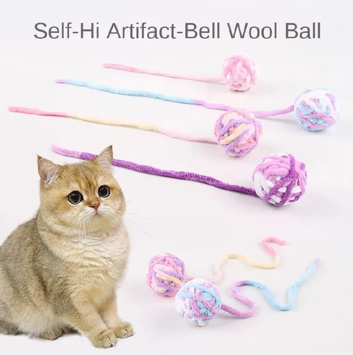3/5 Pcs Multi-Colored Fuzzy Balls and Woolen Yarn Cat Toy Balls with Bell Inside and String Colorful Yarn Balls for Indoor Cats Interactive Playing Soft Interactive Cat Toys for Indoor Self Play