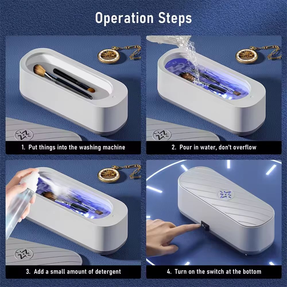 Upgraded Portable Ultrasonic Cleaning Machine High Frequency Vibration Washing Machine Cleaners Jewelry Glasses Watch Ring Necklaces Dentures Makeup tools Child's products Shaver Cleaning Tools