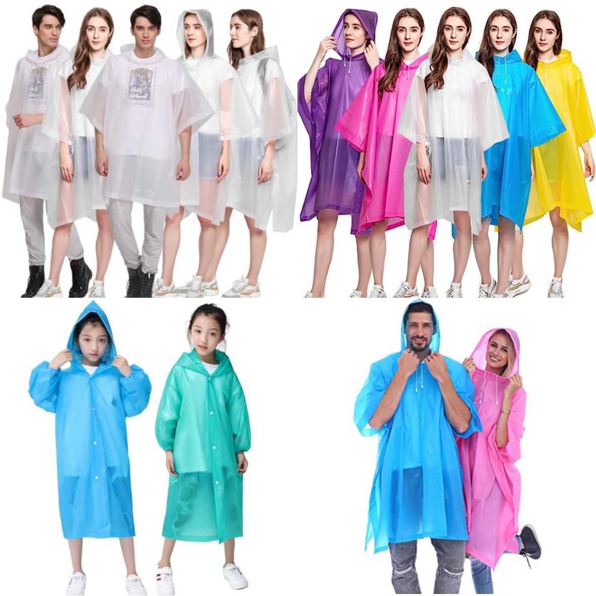 Reusable EVA Clear Poncho Rain Coats Waterproof Jackets with Hood Raincoat Rain Ponchos for Adults Men Women Outdoor Sports Travel Hiking Cycling Accessories Full Body Rain Protection Poncho