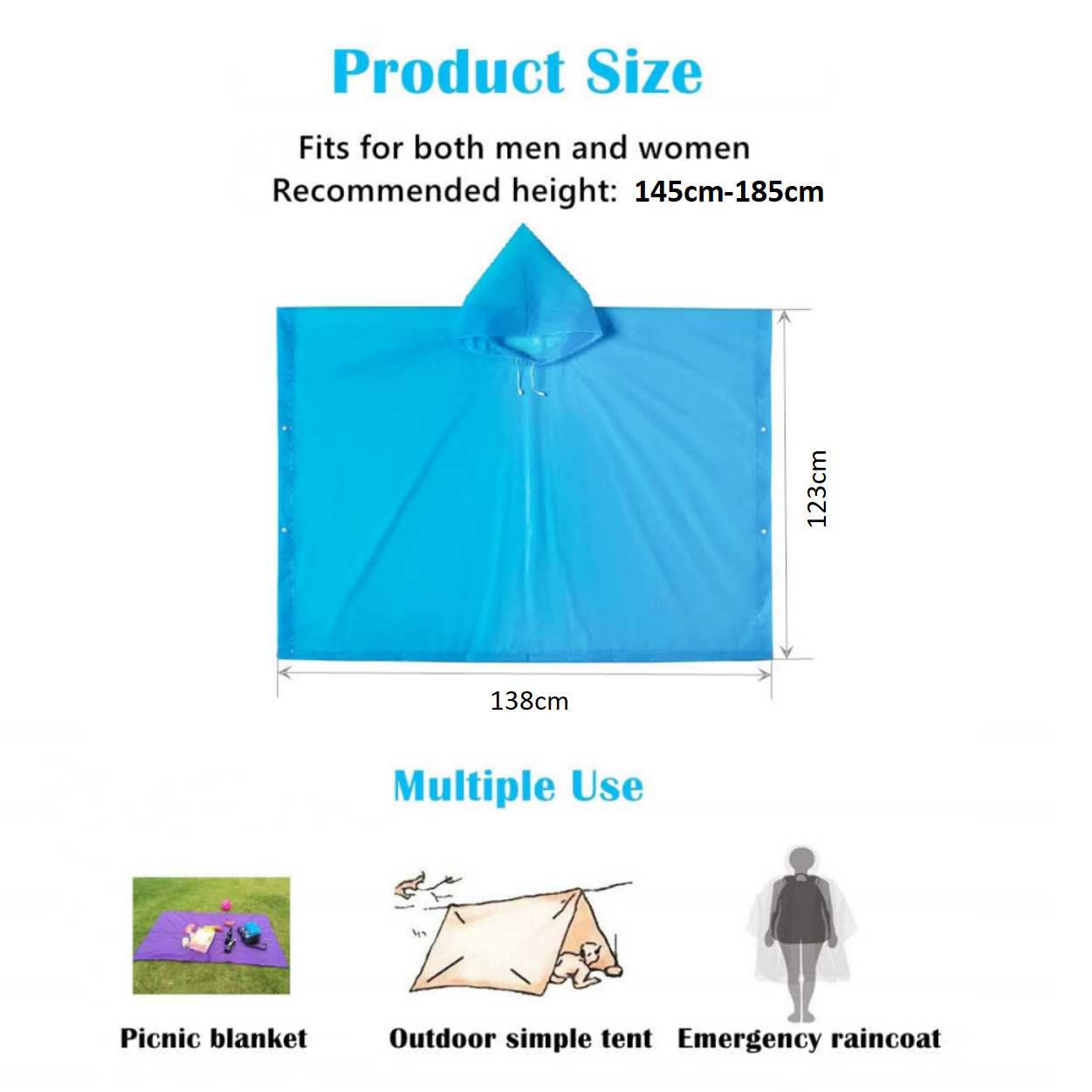 Reusable EVA Clear Poncho Rain Coats Waterproof Jackets with Hood Raincoat Rain Ponchos for Adults Men Women Outdoor Sports Travel Hiking Cycling Accessories Full Body Rain Protection Poncho