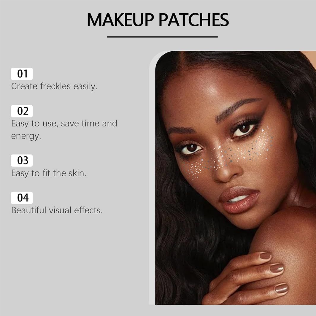 Glitter Freckles Face Tattoo Silver and Gold Fake Freckles Mixed Styles Glitter Freckles Face Tattoo Easily Create Freckle Makeup Stickers Waterproof and Durable Makeup Body Glitter