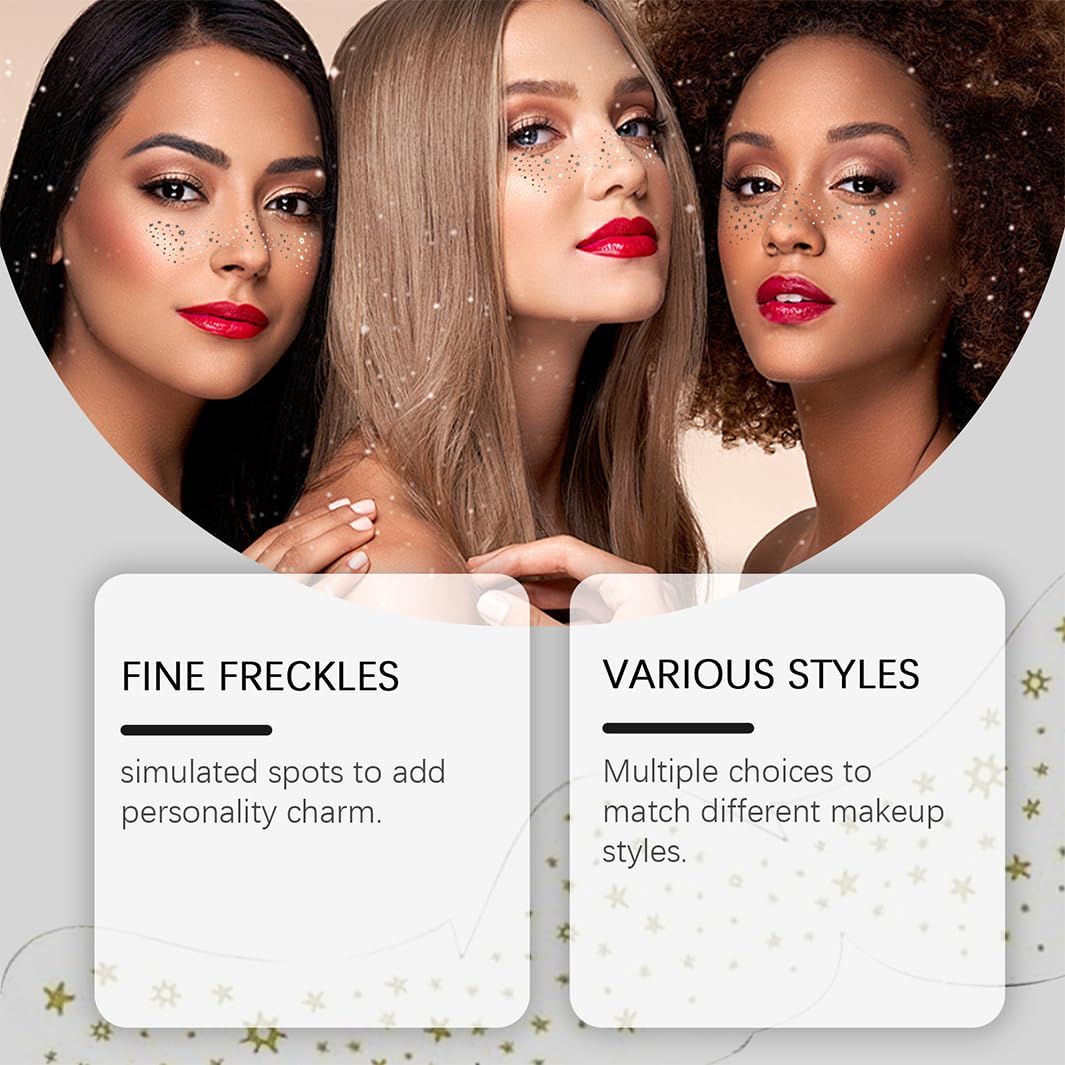 Glitter Freckles Face Tattoo Silver and Gold Fake Freckles Mixed Styles Glitter Freckles Face Tattoo Easily Create Freckle Makeup Stickers Waterproof and Durable Makeup Body Glitter