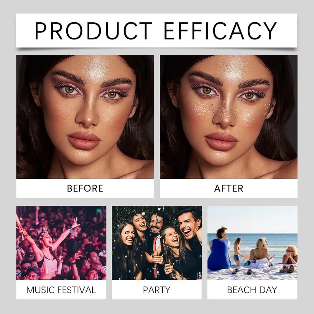 Glitter Freckles Face Tattoo Silver and Gold Fake Freckles Mixed Styles Glitter Freckles Face Tattoo Easily Create Freckle Makeup Stickers Waterproof and Durable Makeup Body Glitter