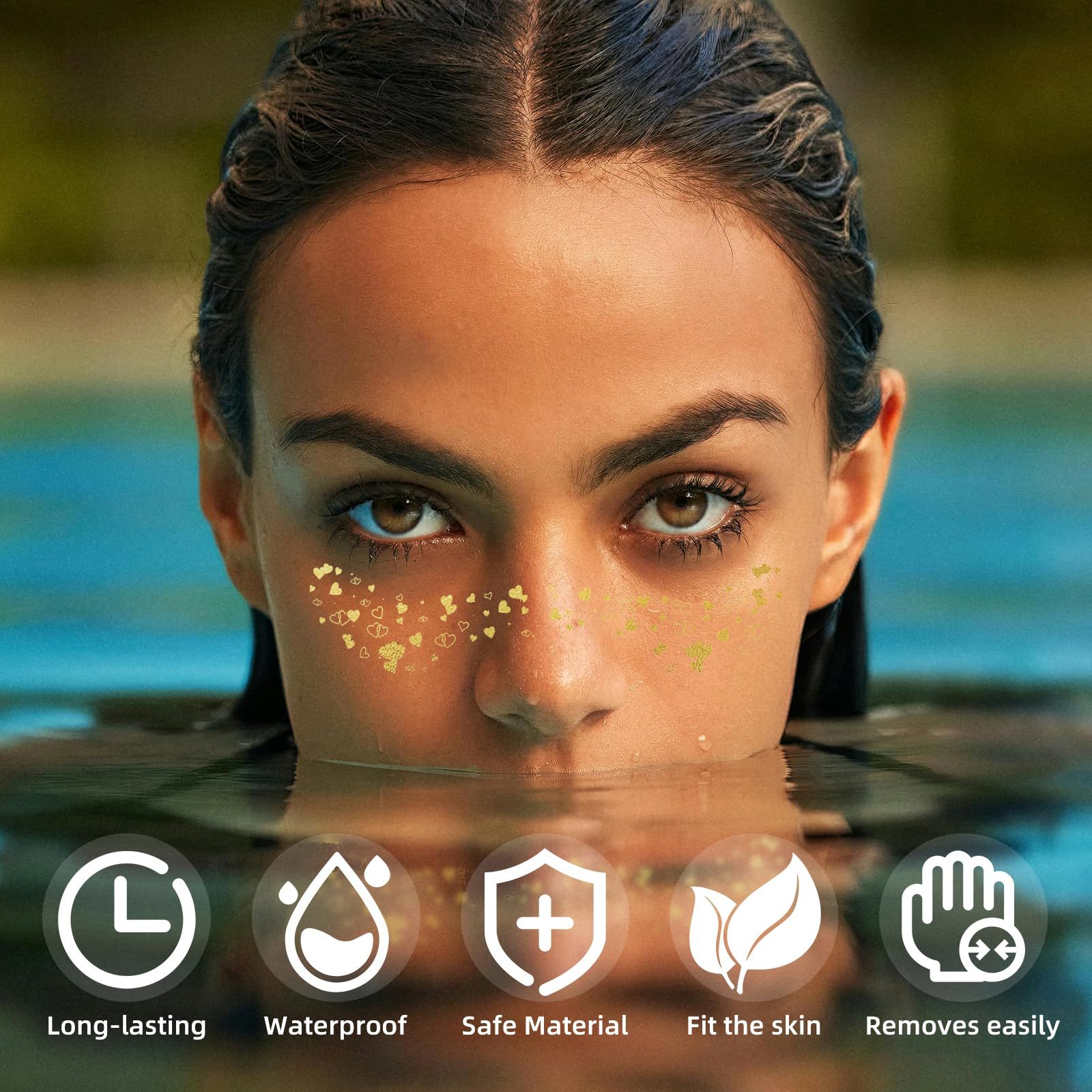 Glitter Freckles Face Tattoo Silver and Gold Fake Freckles Mixed Styles Glitter Freckles Face Tattoo Easily Create Freckle Makeup Stickers Waterproof and Durable Makeup Body Glitter