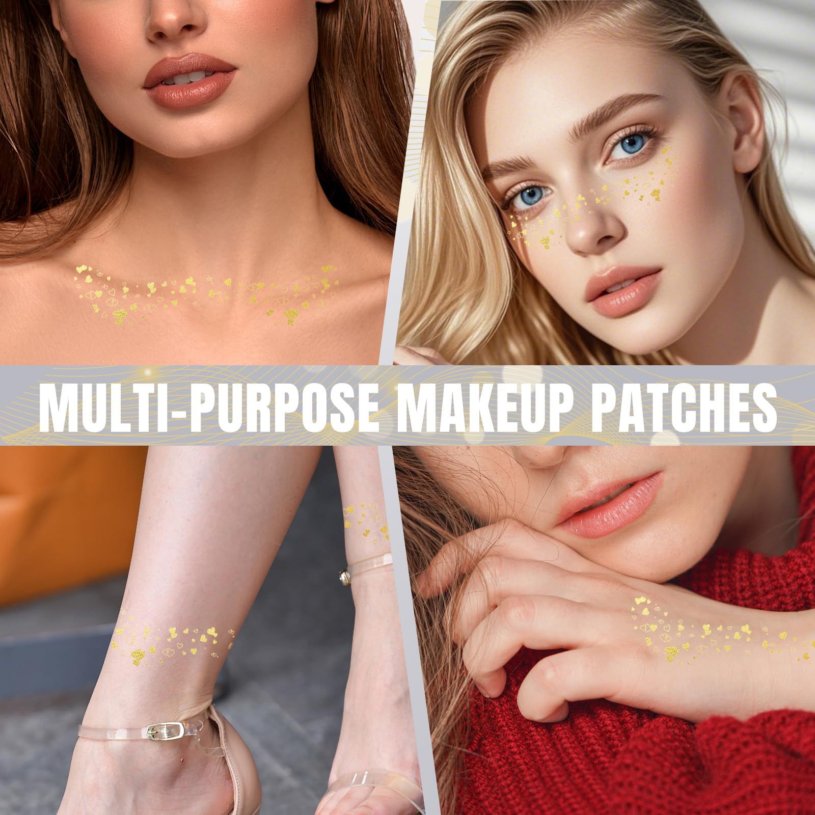 Glitter Freckles Face Tattoo Silver and Gold Fake Freckles Mixed Styles Glitter Freckles Face Tattoo Easily Create Freckle Makeup Stickers Waterproof and Durable Makeup Body Glitter